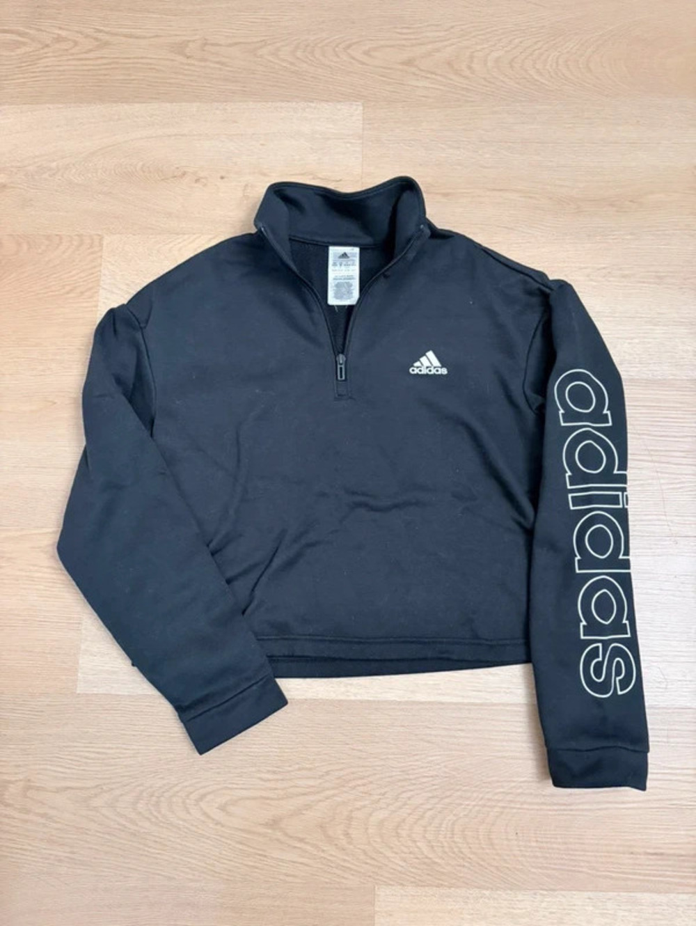 Adidas Women’s Black Quarter Zip Pullover Sweatshirt Logo Sleeve Size M